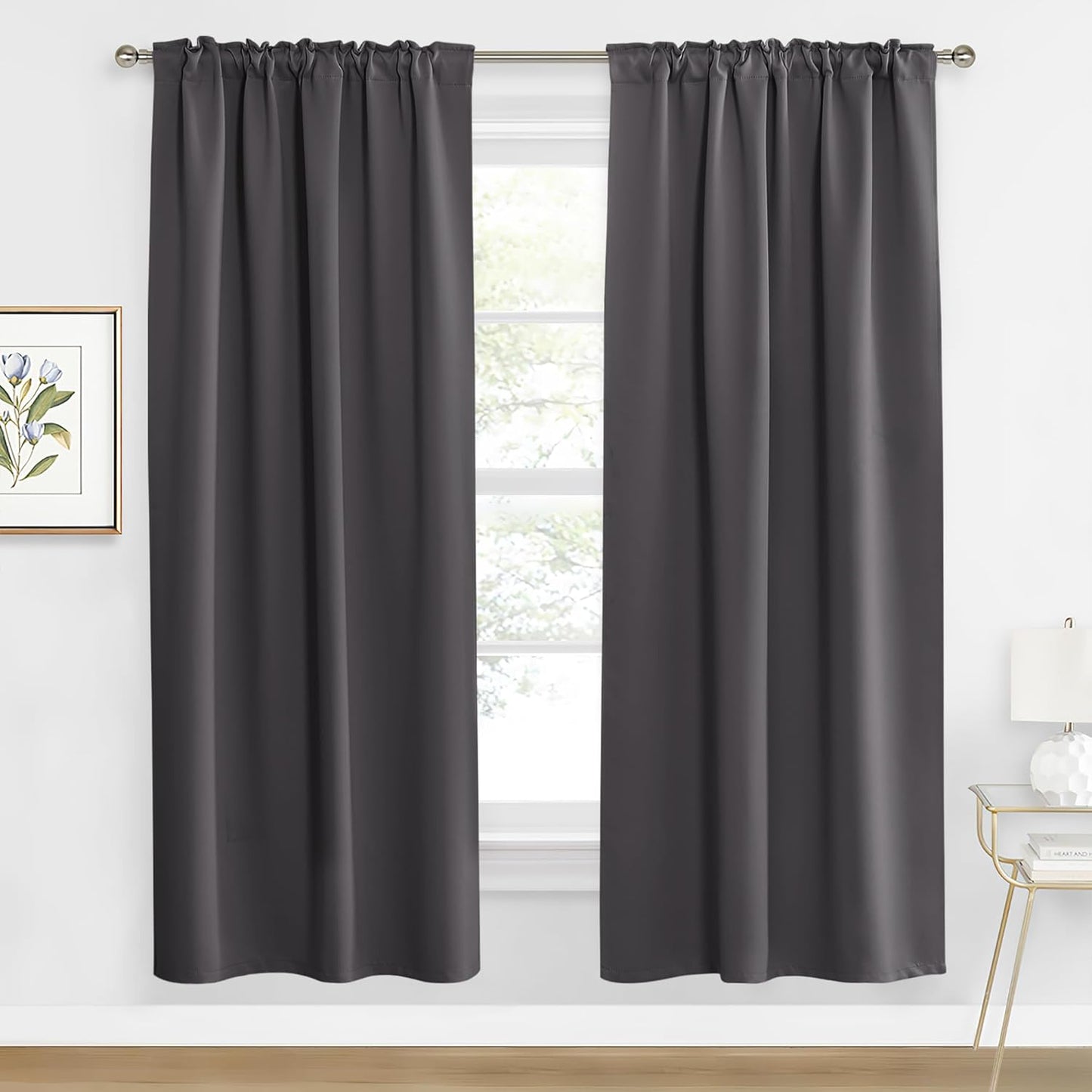 RYB HOME Blackout Curtains for Living Room, Back Tab & Rod Pocket Top Insulating Window Decor for Bedroom Dining Sliding Glass Door Home Office, W 62 x L 84, Grey, 2 Panels