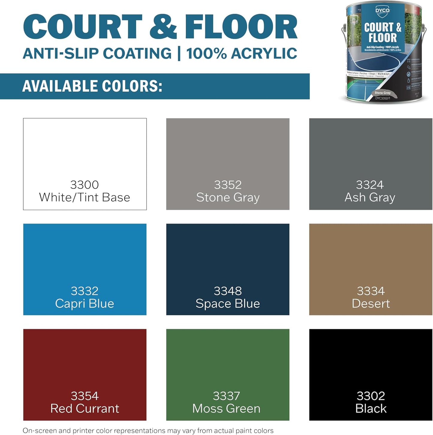 DYCO Court & Floor Anti-Slip Coating - Slip-Resistant Pavement, Cement & Concrete Paint for Pickleball, Tennis & Basketball Courts, Exceeds ADA Standards for Safety Areas (Stone Gray, 1 Gallon)
