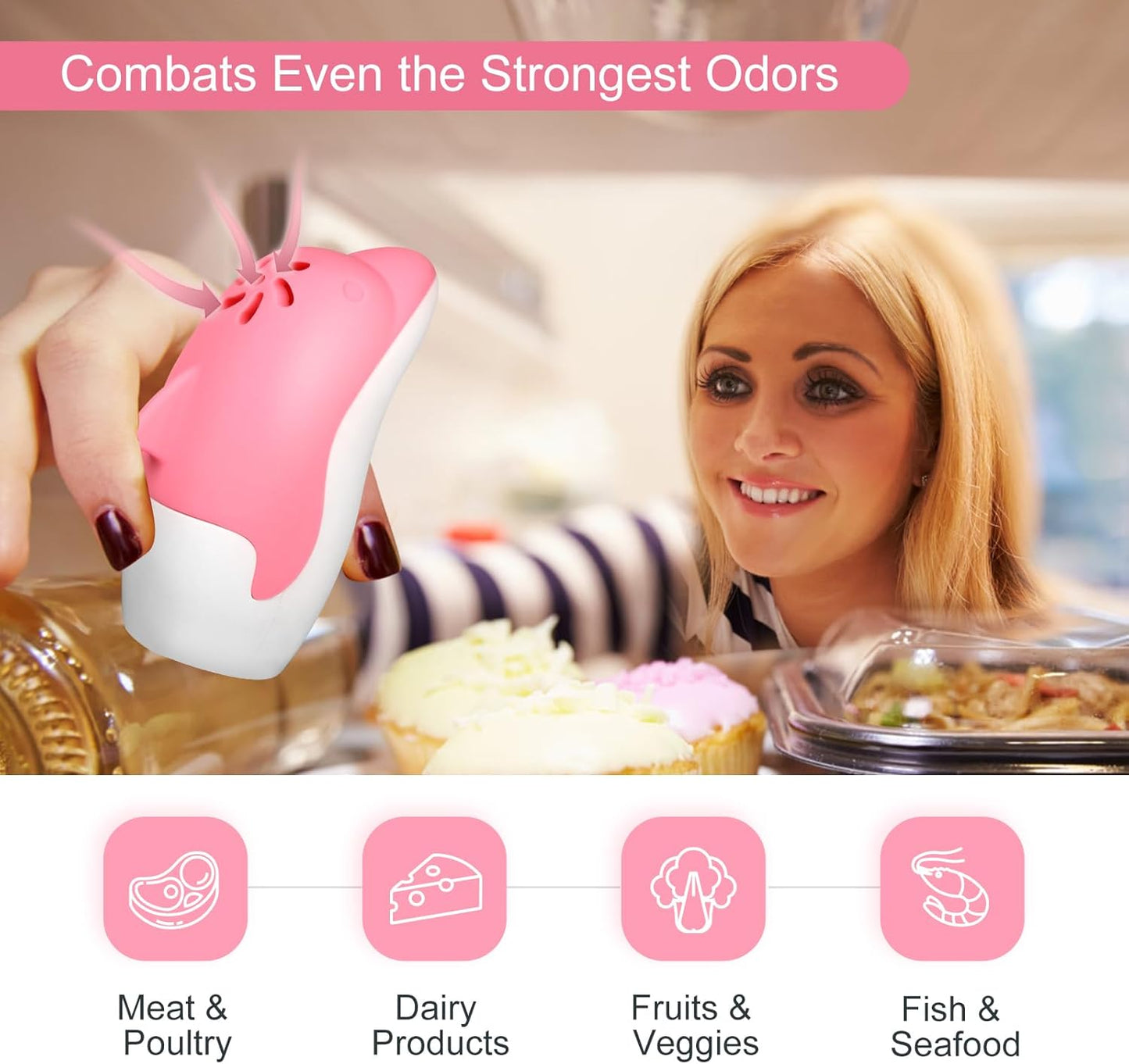 Asltw Upgrade Cute Fridge Deodorizer, Dolphin Fridge Cleaner, Freezer Odor Freshener, Add Baking Soda Reusable Fun Kitchen Gadgets (Pink)