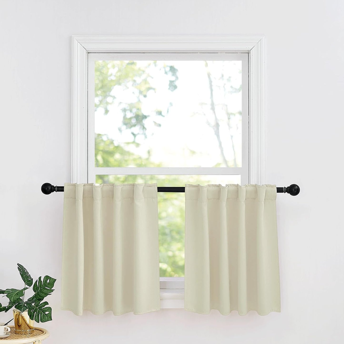 RYB HOME Kitchen Window Curtains - Blackout Privacy Half Window Curtains for Bedroom Bathroom Dining Living Room Cafe Office Short Tiers Drapes, W 34 x L 36 inches, 2 Panels, Beige