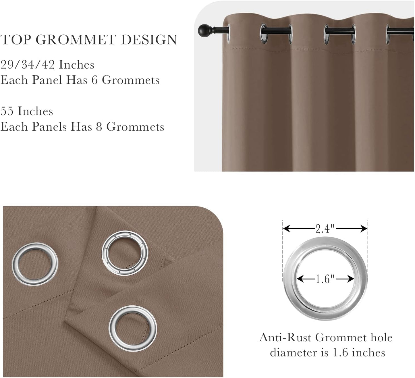 PONY DANCE Blackout Curtain Panels - Thermal Insulated Light Blocking Window Draperies Drapes Room Darkening Privacy Protect Energy Efficient for Small Windows Bedroom, 42 by 45 inch, Mocha, 2 PCs