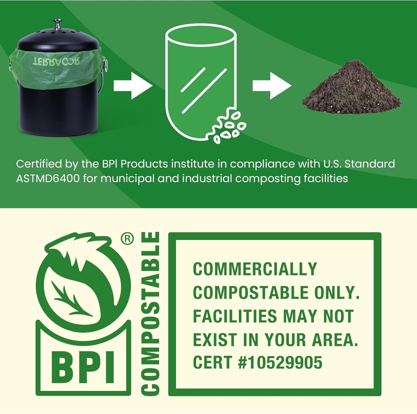 1.3 to 1.6 Gallon Compostable Trash Bags, 35 Count Green Compost Bags for Countertop Bin, Food Waste, Dispenser Packs Organic Biodegradable Bags BPI Certified Meet ASTM D6400 Standard