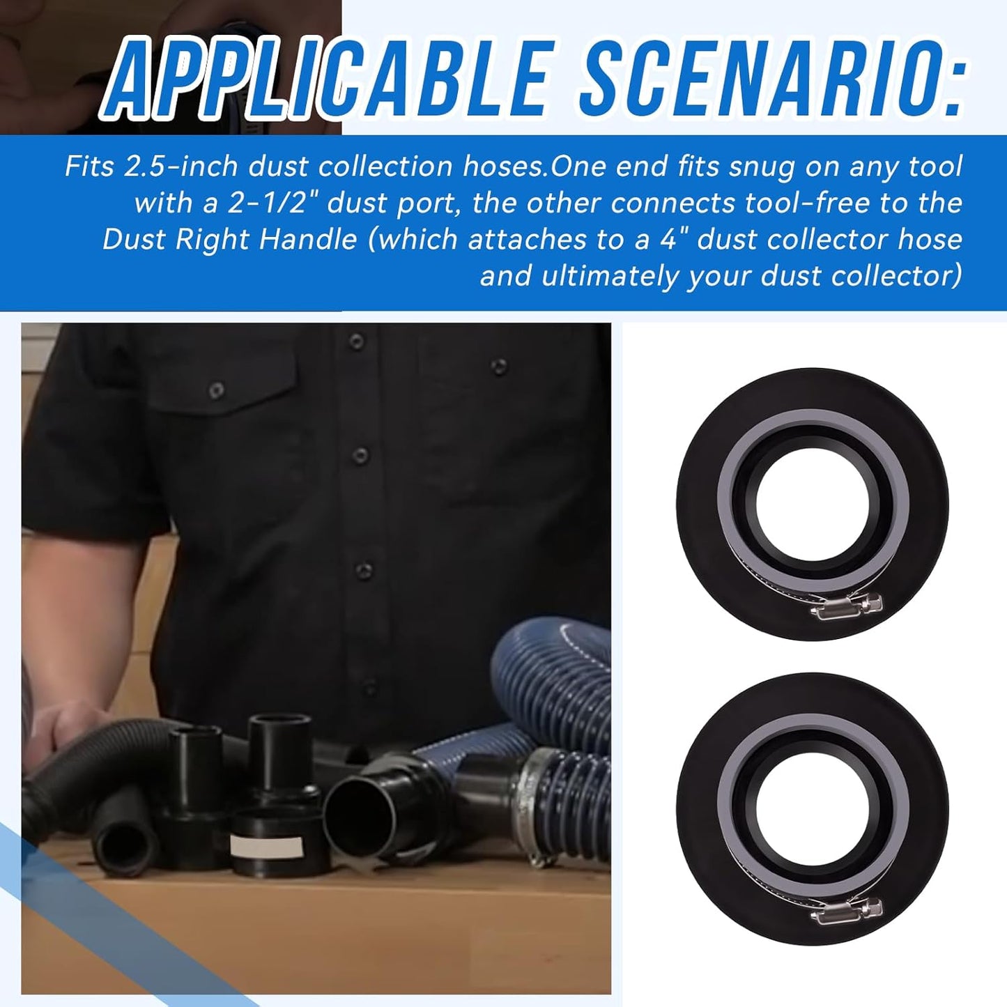 2.5'' Dust Collection Ports Port(2 Ports & 2 Metal Hose Clamps) Compatible with 2.5-inch dust collection hoses(Pack Of 2)