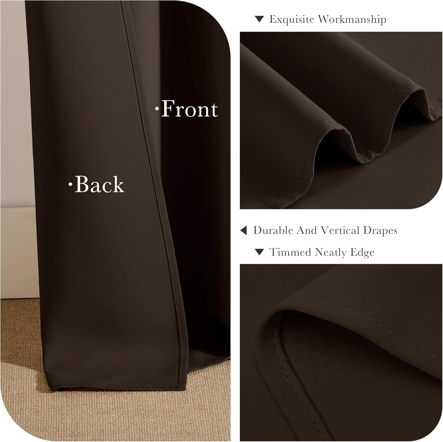PONY DANCE Blackout Curtain Panels - Thermal Insulated Room Darkening Drapes Energy Saving Window Treatments Draperies for Small Window, 42 by 45 inches, Chocolate Brown, 2 PCs