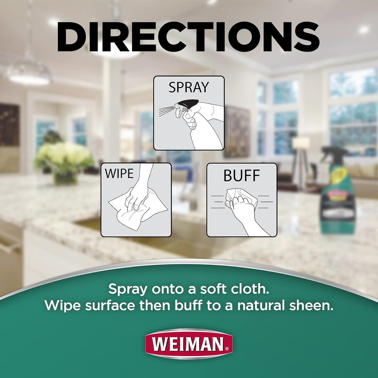 Weiman Disinfecting Granite Cleaner & Polish Value Pack - (1) 24 oz Spray Bottle, (1) 64 oz Refill