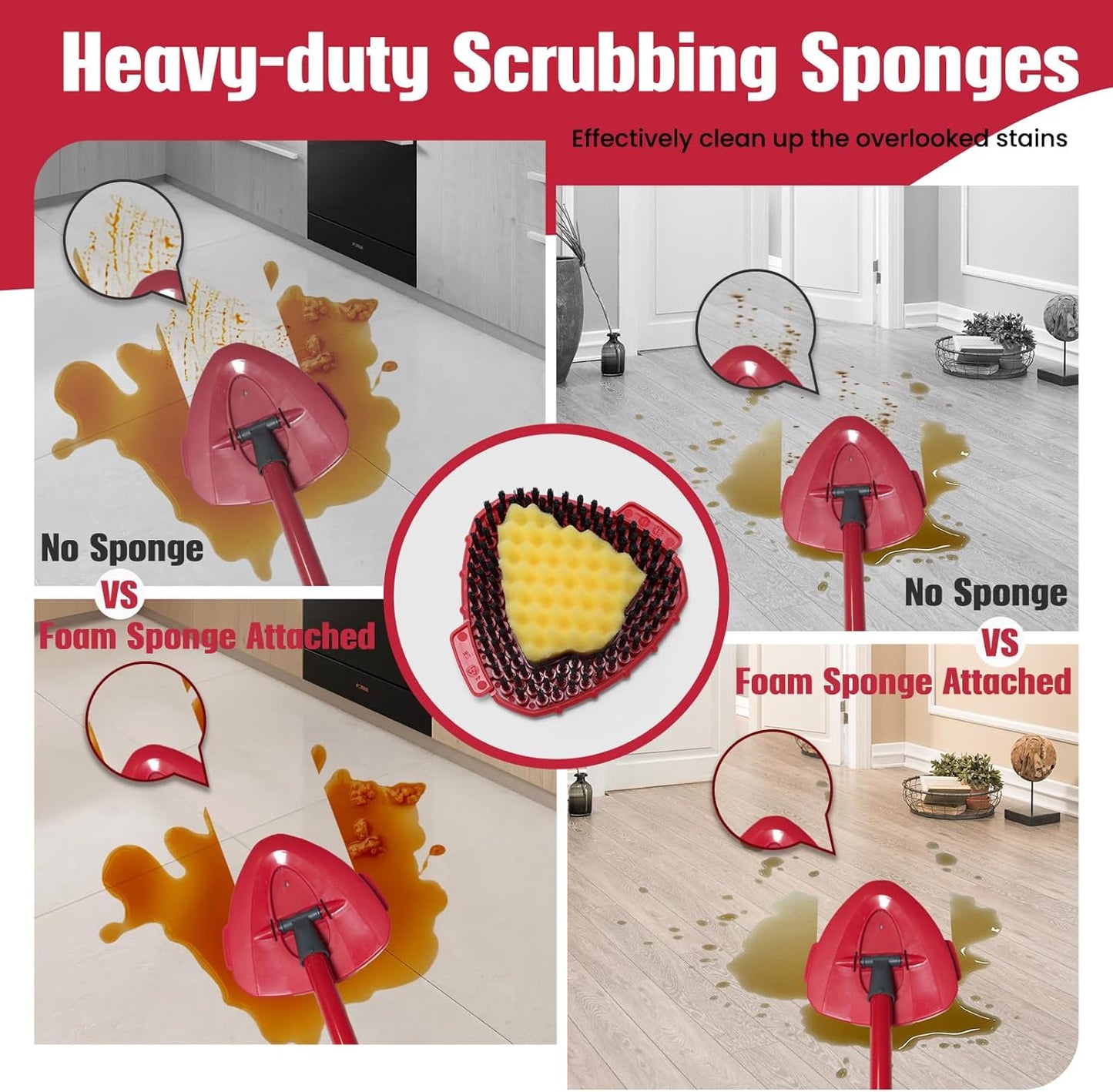 2 Pcs Spin Mop Replacements Scrub Brush and 1 Mop Base with 6 Pcs Scouring Pad Compatible with Cedar EasyWring 1 Tank System，Including 6Pcs Scouring Pad + 12Pcs Heavy Duty Scrub Sponge