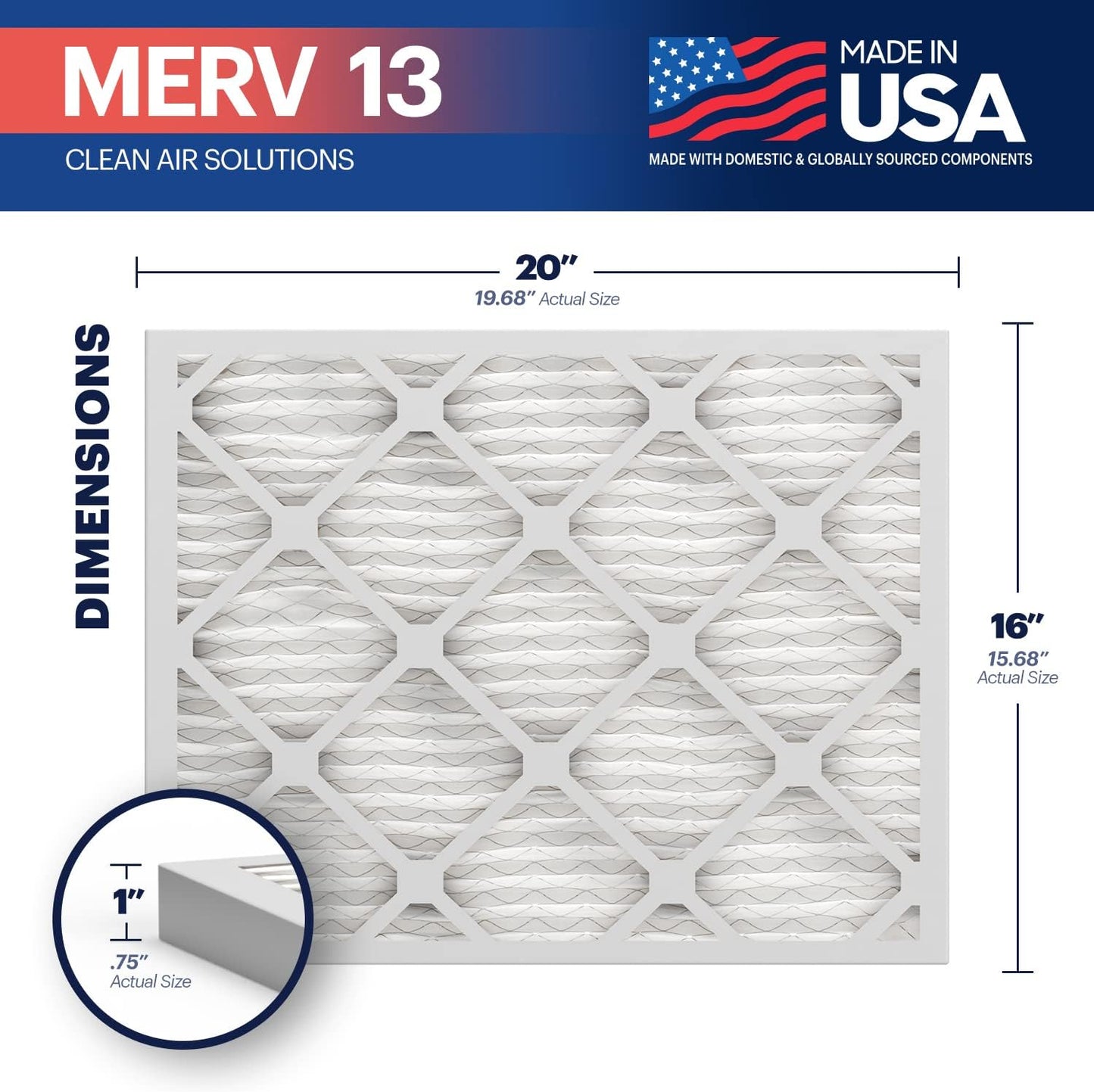 BNX TruFilter 16x20x1 MERV 13 (12-Pack) AC Furnace Air Filter - MADE IN USA - Electrostatic Pleated Air Conditioner HVAC AC Furnace Filters - Removes Pollen, Mold, Bacteria, Smoke