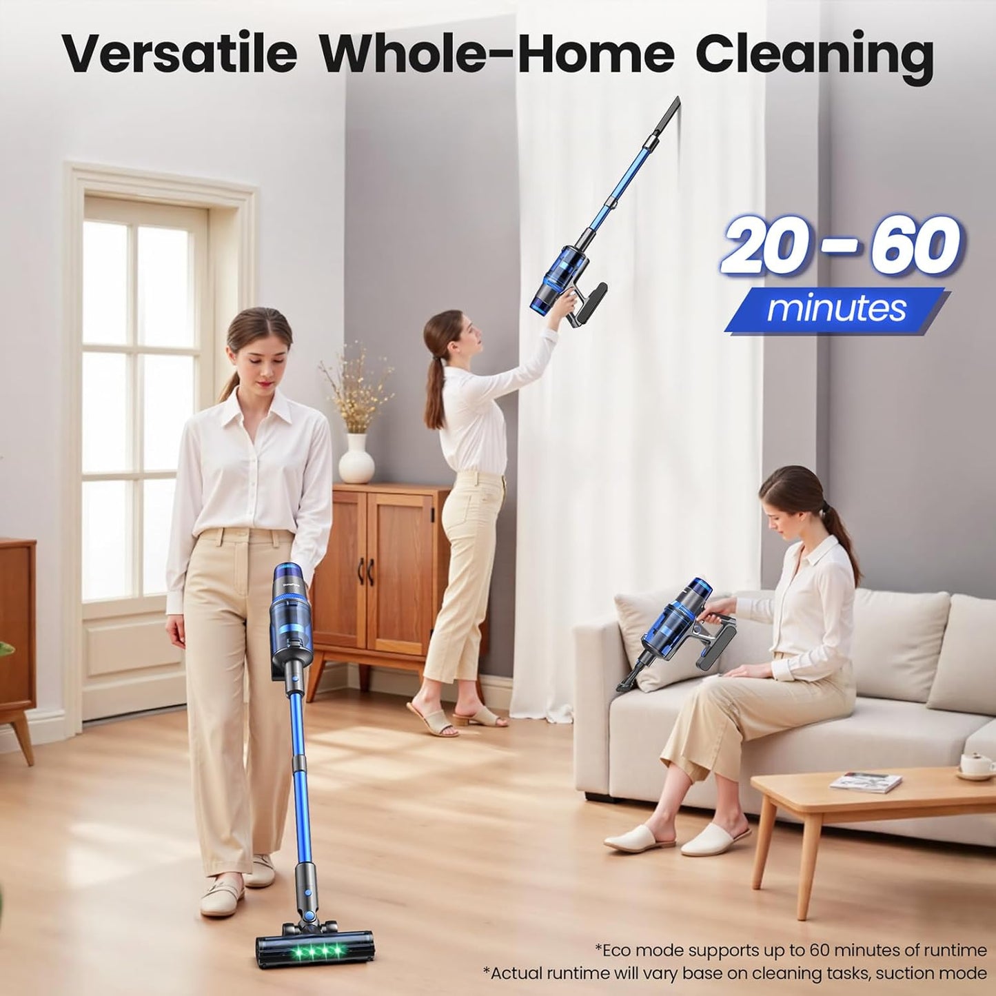 V25 Cordless Vacuum Cleaner, 680W 60Kpa Powerful Stick Vacuum with Dust Sensor, Digital Display, 4000mAh Rechargeable Battery up to 60Mins, Versatile for Pet Hair, Floor, Carpet