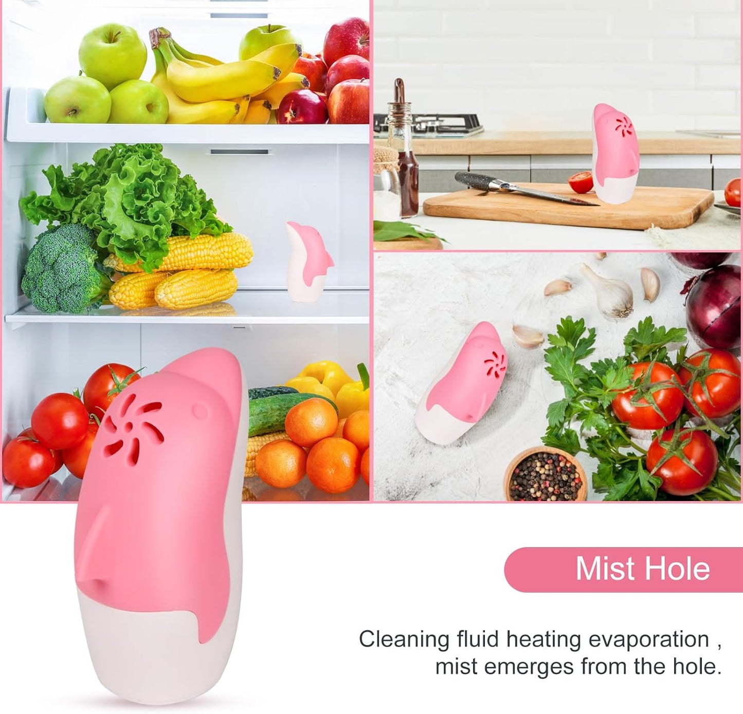 Asltw Upgrade Cute Fridge Deodorizer, Dolphin Fridge Cleaner, Freezer Odor Freshener, Add Baking Soda Reusable Fun Kitchen Gadgets (Pink)