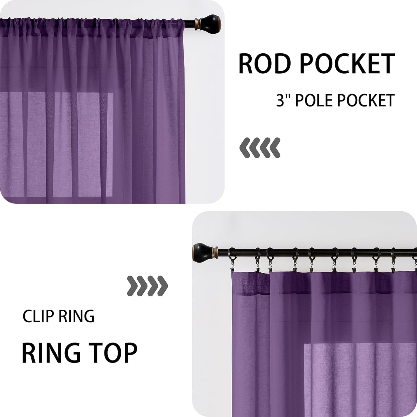 Tollpiz Short Sheer Door Curtains Closet Linen Textured Curtains Sheer Doorway Light Filtering Voile Patio Glass Doors Rod Pocket Curtain French Door, 54 x 40 inches Long, Royal Purple, Set of 1 Panel