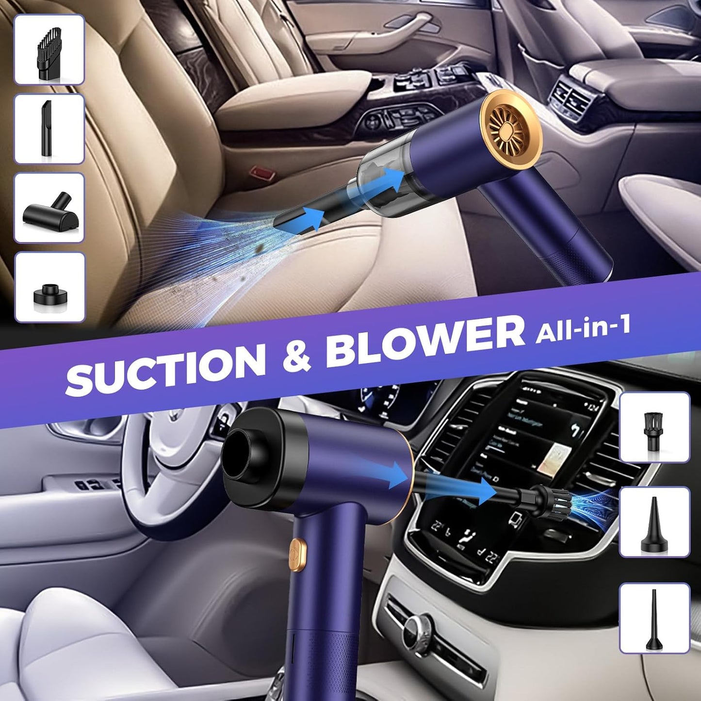 Handheld Car Vacuum Portable Cordless,18000PA High Power Vacuum Cleaner with Brushless Motor.7 in 1 Mini Hand Held Vacuum Rechargeable AirDuster/Blower for Car,Home,Ofice,Pet