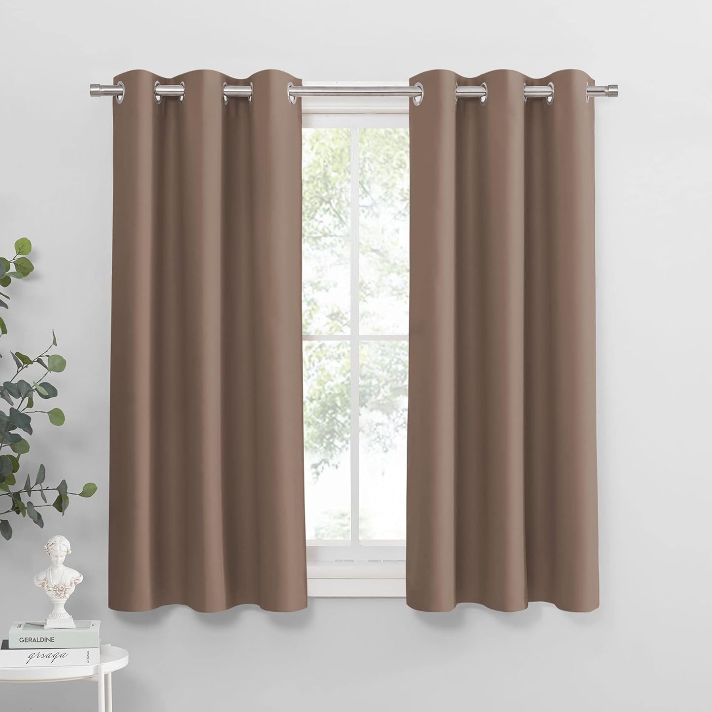 PONY DANCE Basement Window Curtains - Small Window Drapes for Cafe Bedroom Room Darkening Curtain for Bathroom/Nursery/Kitchen, 42 inch Wide x 40 inch Long, 1 Pair, Chocolate Brown