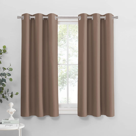PONY DANCE Basement Window Curtains - Small Window Drapes for Cafe Bedroom Room Darkening Curtain for Bathroom/Nursery/Kitchen, 42 inch Wide x 40 inch Long, 1 Pair, Chocolate Brown