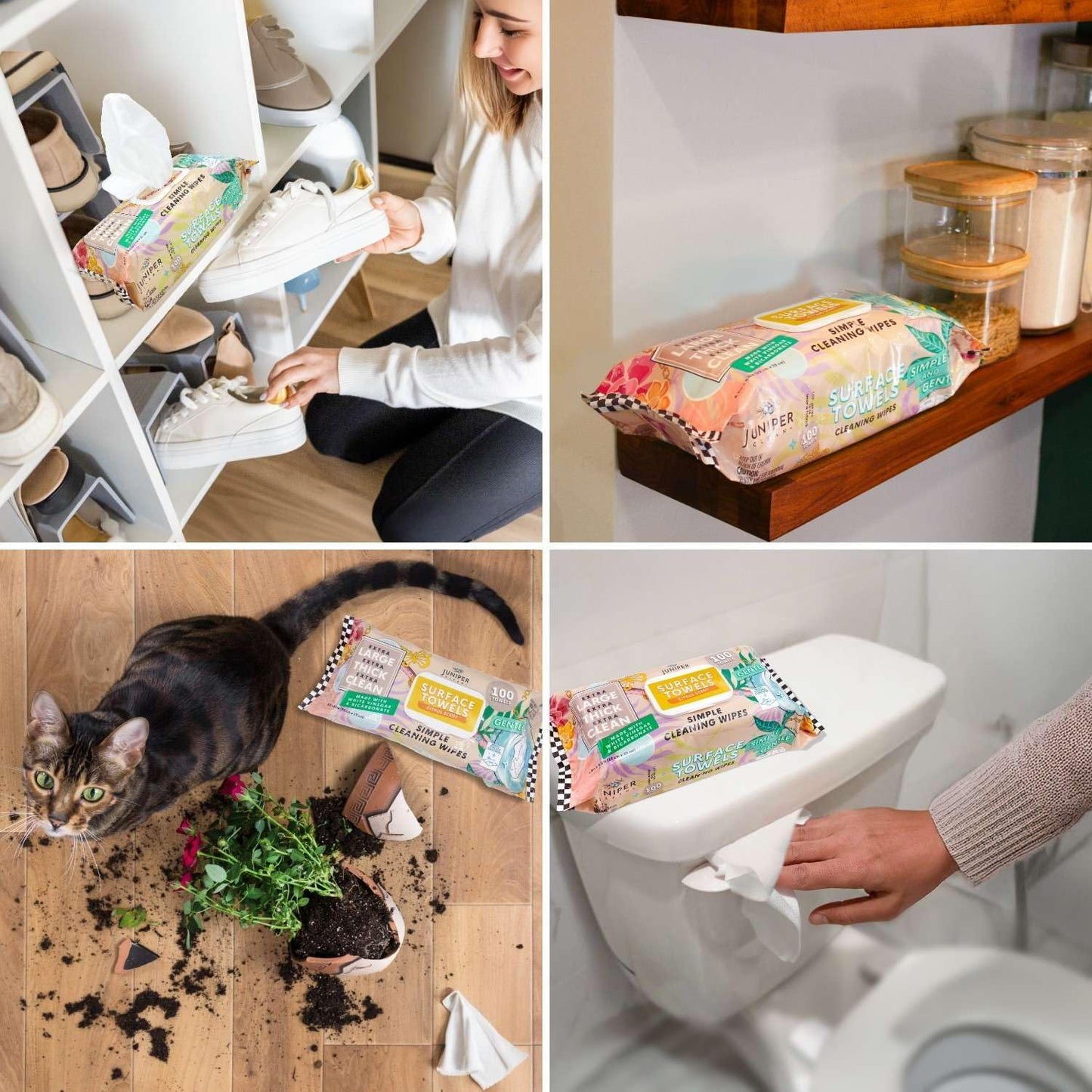 Single Surface Cleaning Wipes Bleach Free, Thick & Large Dispose, All-Purpose Cleaner for Bathroom, Kitchen, Office, 100 Count Soft Flow, Biodegradable, Citrus Scent