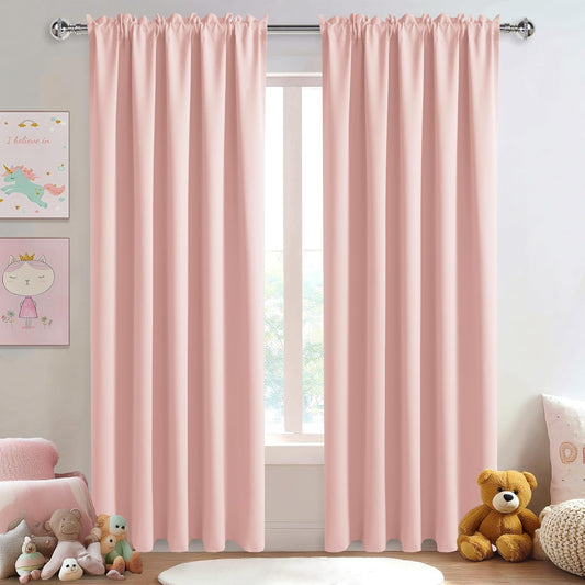 DWCN Blackout Curtains for Living Room Thermal Insulated, Energy Saving & Noise Reducing Bedroom Curtains, Blush Pink, W 70x L 84 Inch, Set of 2 Rod Pocket Curtain Panels