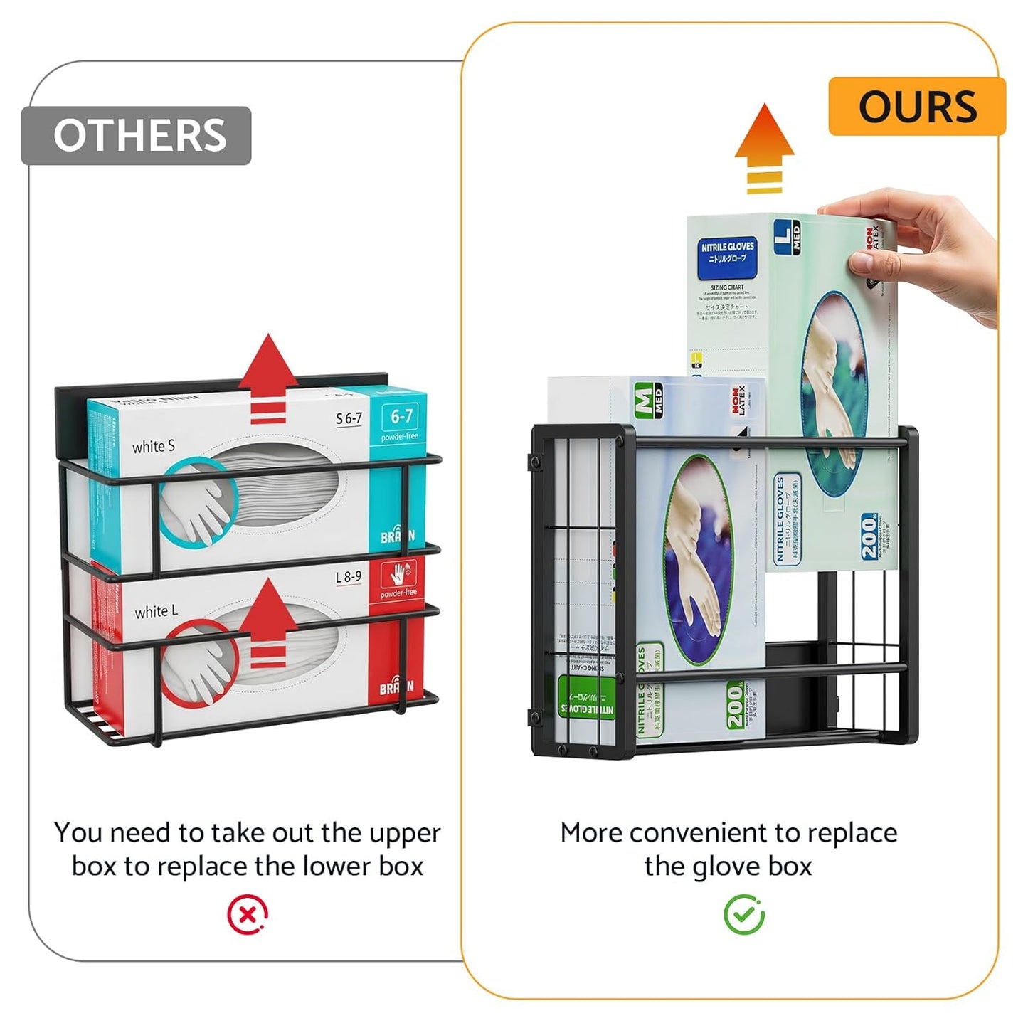 THYGIFTREE Magnetic Glove Holder for 2 Boxes, Wall Mount Metal Rubber Latex Disposable Gloves Tissue Dispenser for Toolbox Garage Workshop Kitchen Fridge