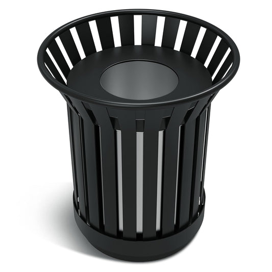 16Gallon/62L Commercial Outdoor & Indoor Metal Trash Can, Outdoor Slatted Trash Receptacle with Metal Linner, All Weather Resistant Large Outside Zone Round Garbage Bin for Street, Park, School-Black