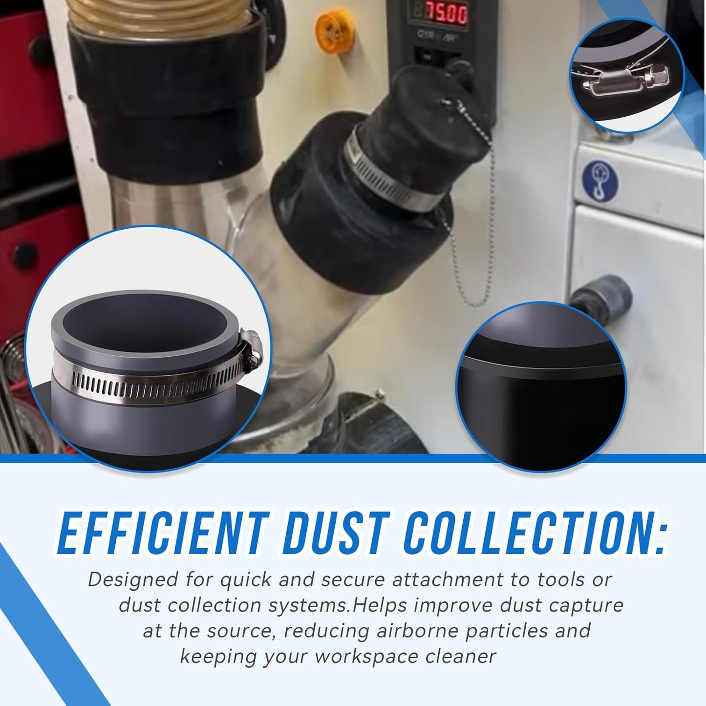 2.5'' Dust Collection Ports Port(2 Ports & 2 Metal Hose Clamps) Compatible with 2.5-inch dust collection hoses(Pack Of 2)