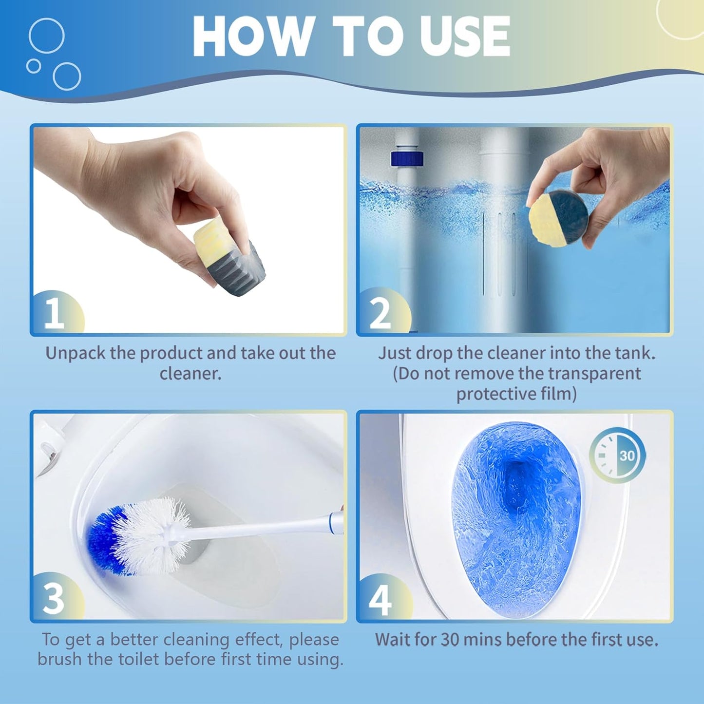 Toilet Bowl Cleaner Tablets, Automatic Toilet Bowl Cleaners, Long-Lasting Toilet Tabs Drop in Tank for Deodorizing & Descaling, Blue & Yellow, 20 Packs