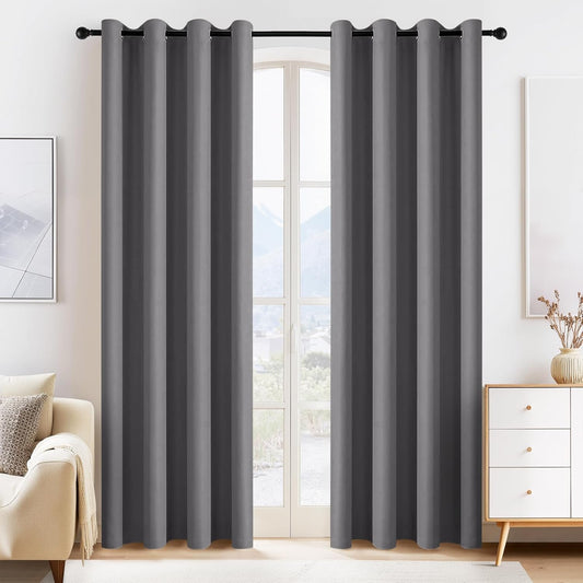 PONY DANCE Blackout Curtains for Bedroom 80 inch Long 2 Panels Set, Thermal Insulated Drapes Noise Reducing Solid Grommet Top Window Curtains for Home Decoration and Doorway, W55 x L80 inch, Grey