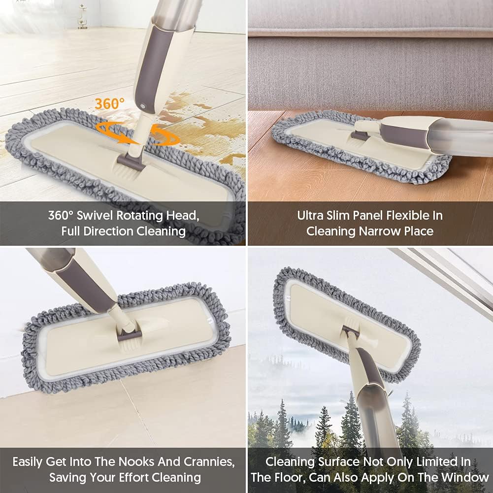 Spray Wet Mops for Hardwood Floor Cleaning - MEXERRIS Microfiber Dust Mop with Spray 3X Reusable Washable Pads Hard Wood Floor Mops Commercial Home Use for Laminate Wood Tiles Hardwood