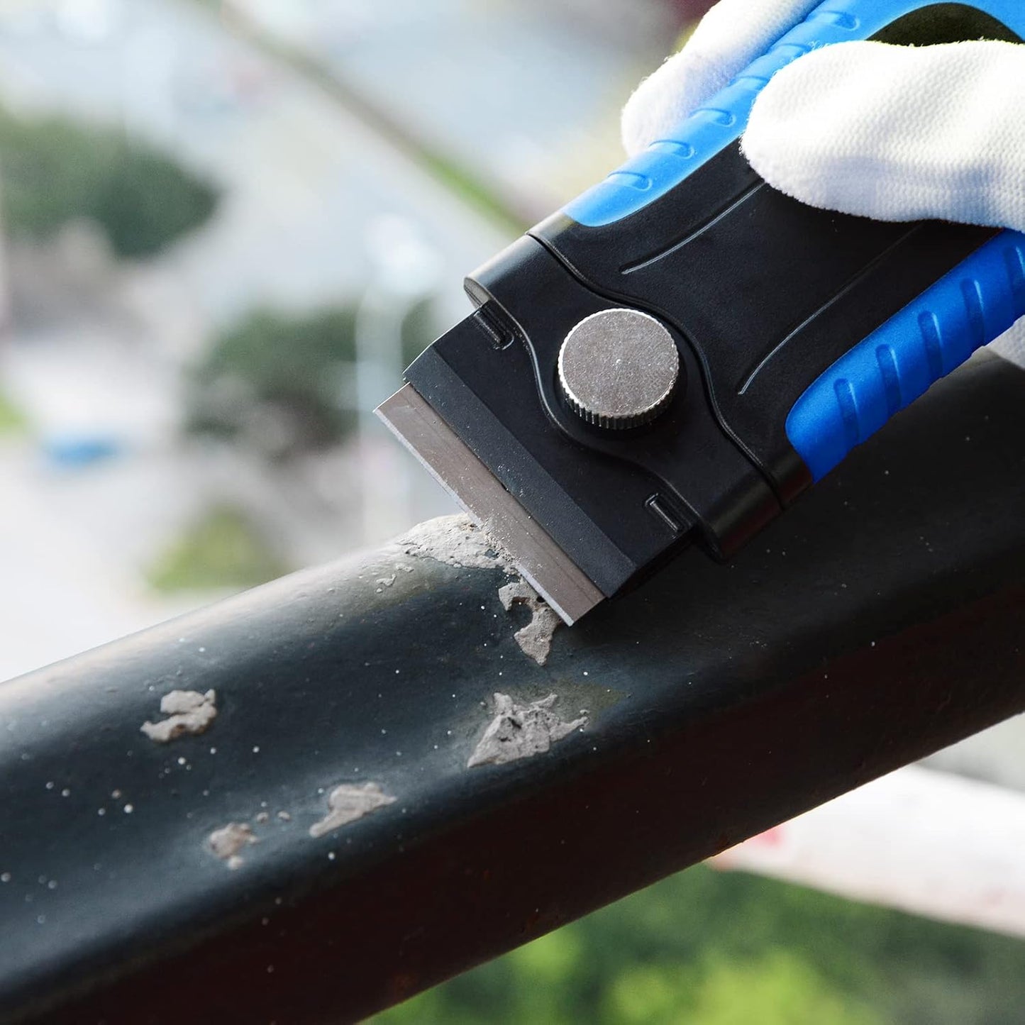 Gomake Razor Blade Scraper Tool with Blade Storage Container, Glass Cooktop Stove Scraper with 10PCS Stainless Steel Blades for Glass Clean,Paint,Old Label,Decal Sticker,Adhesive Remover (Blue)