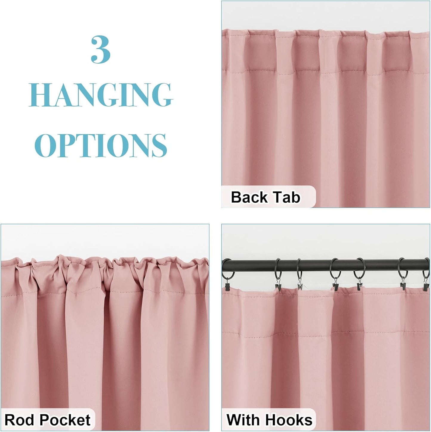 RYB HOME Pink Blackout Curtains for Girls Bedroom - Thermal Insulated Curtains and Drapes Privacy Shades for Living Room Farmhouse Closet, W42 x L72 inch, 2 Panels