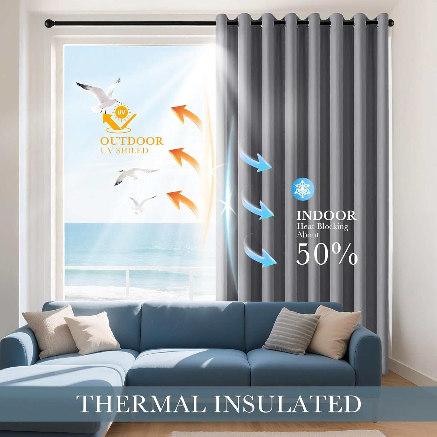 PONY DANCE Sliver Grey Short Blackout Curtains for Kitchen 45 Inch Length, Thermal Insulated Grommet Curtains for Bedroom, Black Out Drapes for Bathroom Small Window (2 Panels Set, 34 inches Wide)