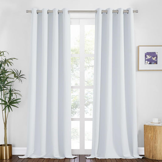 PONY DANCE Greyish White Curtains 94 inches Long - Thermal Insulated Long Curtains& Drapes 2 Burg, Room Darkening Grommet Curtains for Living Room Bedroom Window, W55 x L94 Inch