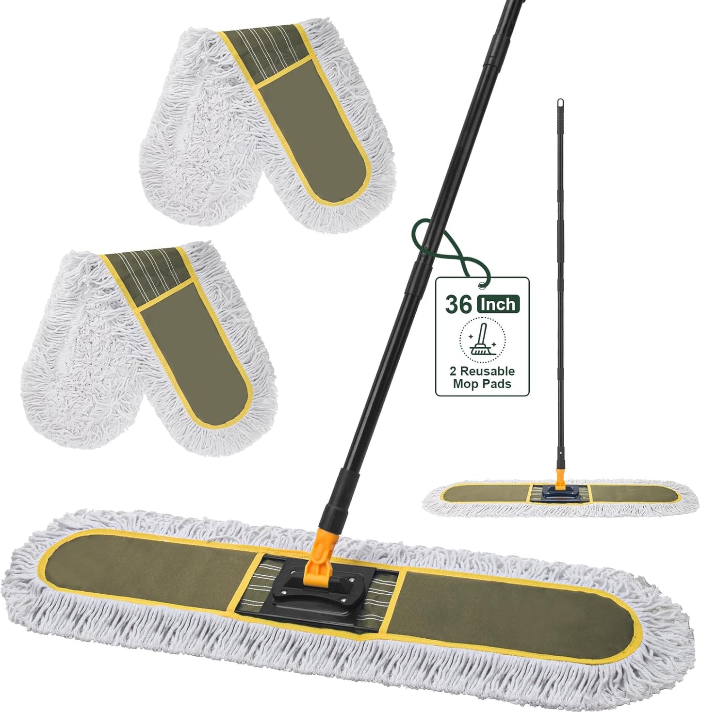 36" Commercial Dust Mops for Floor Cleaning with Replacement Mop Pad, Heavy Duty Large Dust Mop for Hardwood Floors,Industrial Floor Duster Wet Dry Mop for Office Garage Warehouse Factory Mall