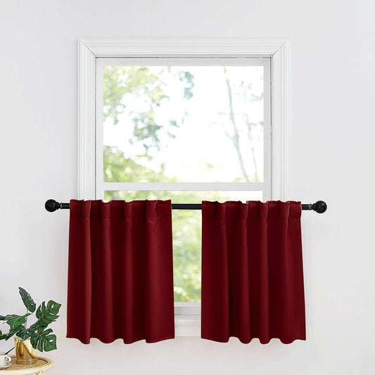 RYB HOME Small Window Curtains - Blackout Insualting Privacy Curtains for Kids Bedroom Kitchen Bathroom Basement Cafe Cabinet Tiers Drapes, 34 Width x 24 Length, 2 Panels, Burgundy Red