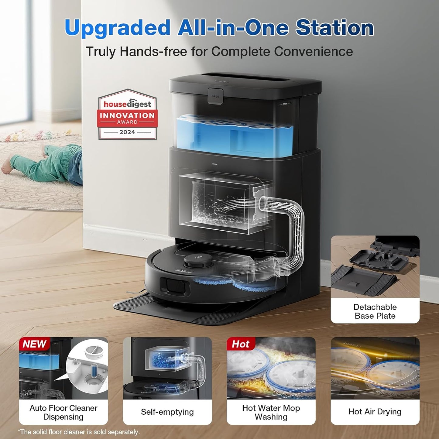 ECOVACS DEEBOT N30 PRO OMNI Robot Vacuum and Mop, 10000Pa Suction, TruEdge Adaptive Edge Mopping, ZeroTangle 2.0 Technology,140℉ Hot Water Mop Washing, Hot Air-Drying, Self-Emptying, Auto-lift Mopping