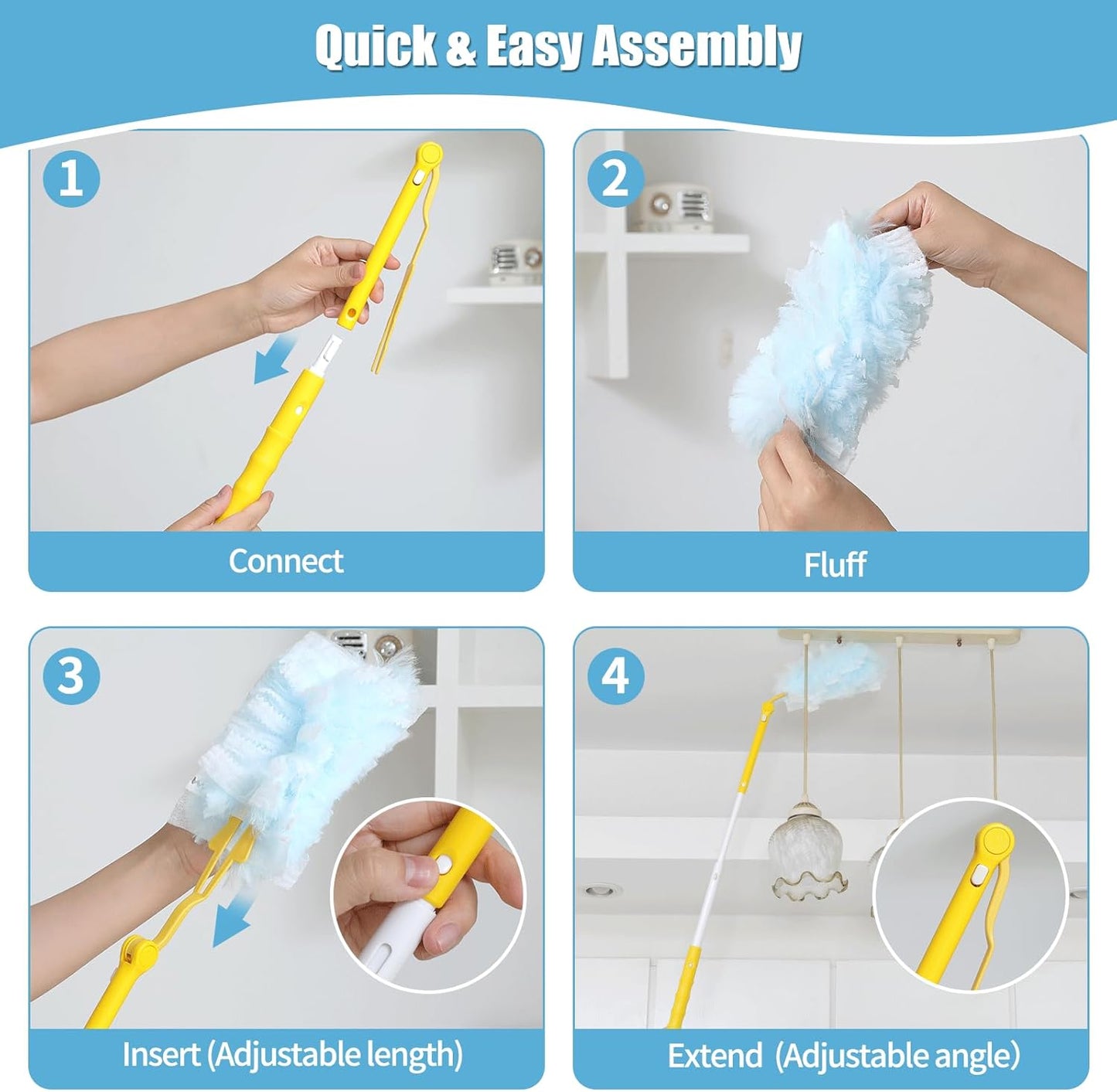 40 Count 360° Heavy Duty Duster Refills Compatible with Swiffer,Large Size-Extra Thick Disposable Electrostatic Duster Refill with 1 Retractable Handle(35-inch Length Fully expanded)