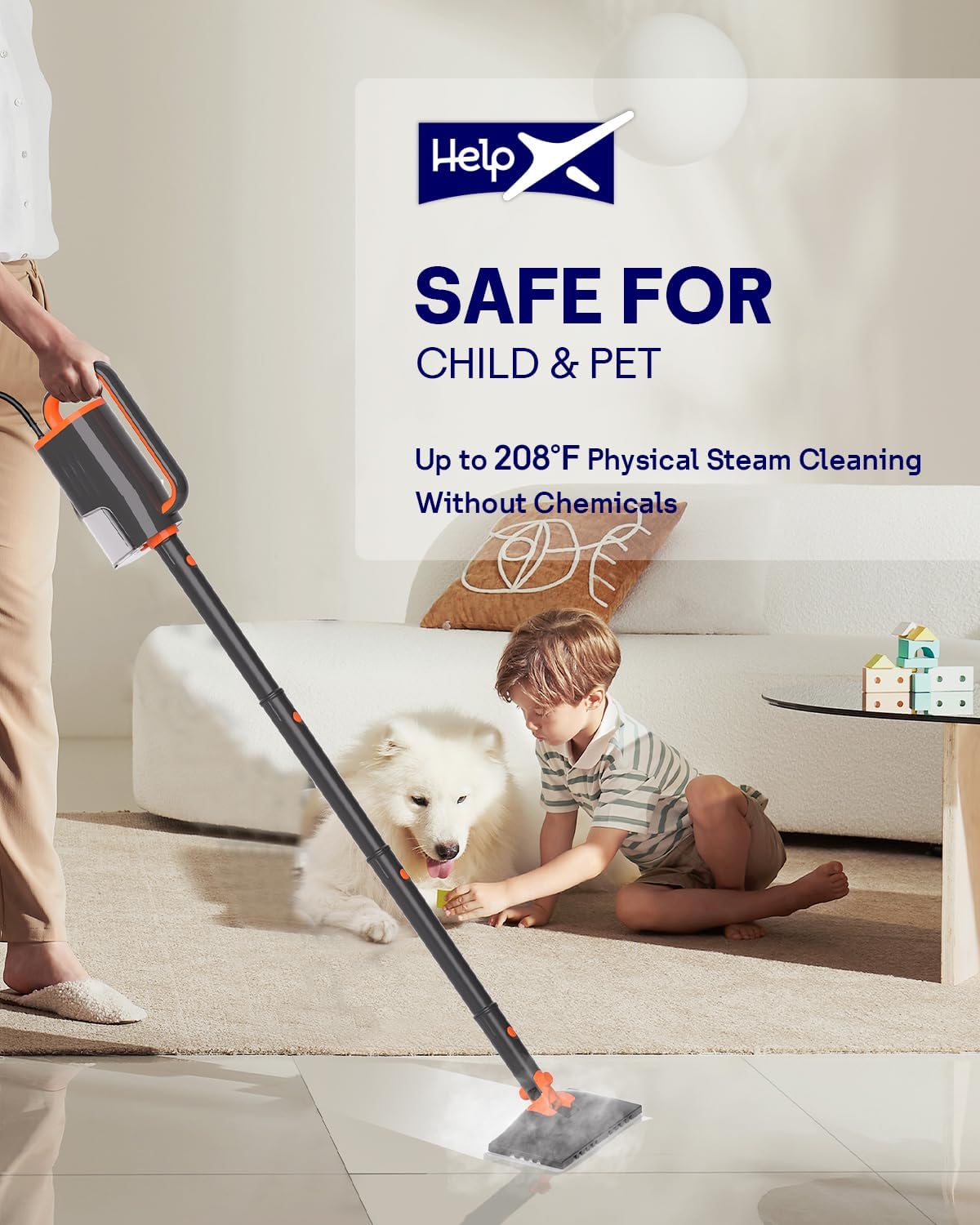 Steam Mop Cleaner with Detachable Handheld Steamer, 20 in 1 Wired Steam Cleaner with Multiple Accessories, Detachable Water Tank, Microfiber Pads for Floor Tiles Carpet and Grout Cleaning (Grey)