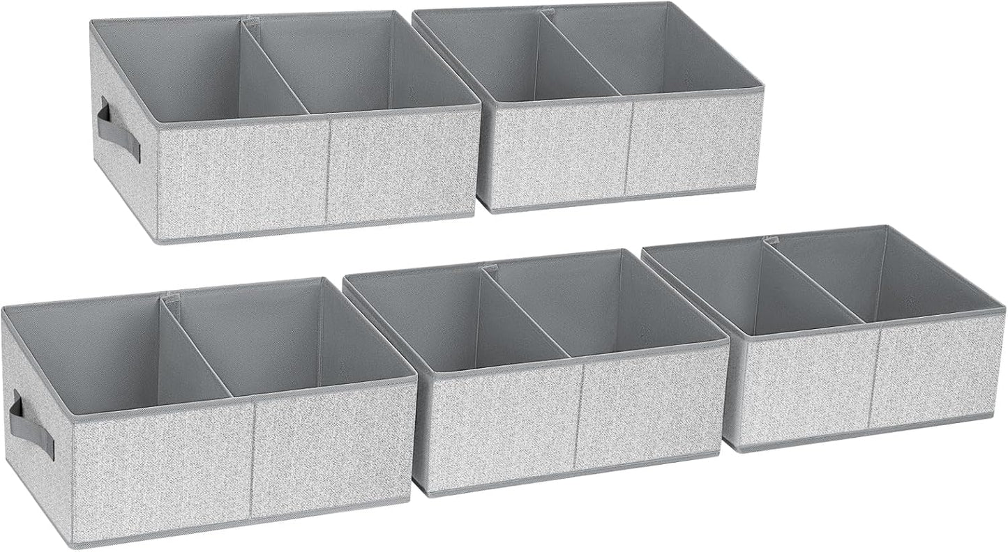 DIMJ Closet Storage Bins, 5 Pack Storage Baskets for Shelves, Foldable Closet Organizer with Handle, Linen Closet Organizers and Storage for Clothes, Toys, Towel, Books (Grey)