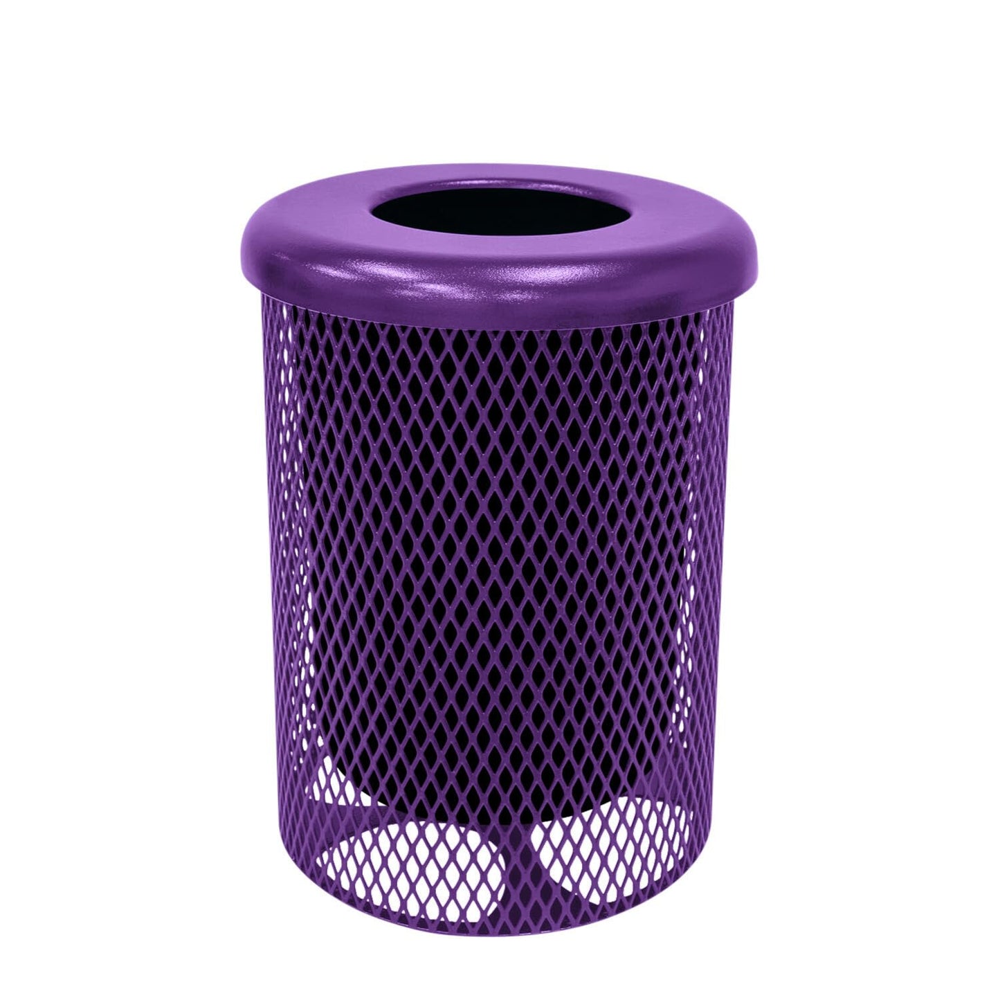 COATEDOUTDOORFURNITURE RFT-TXTPUR Heavy Duty Round Trash Receptacle with Flat Top, Liner Included, 32 Gallon, Textured Purple, Made in America