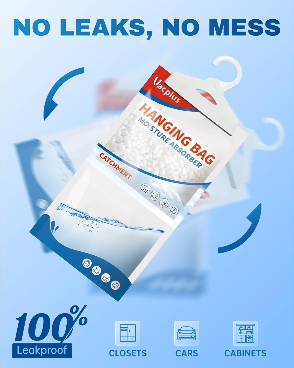 Vacplus Moisture Absorbers Packets, Fragrance Free 20 Pack, Humidity Packs, Dessicant Packets, Hanging Closet Dehumidifier Bags, Odor Eliminator for Bathroom 9.8OZ