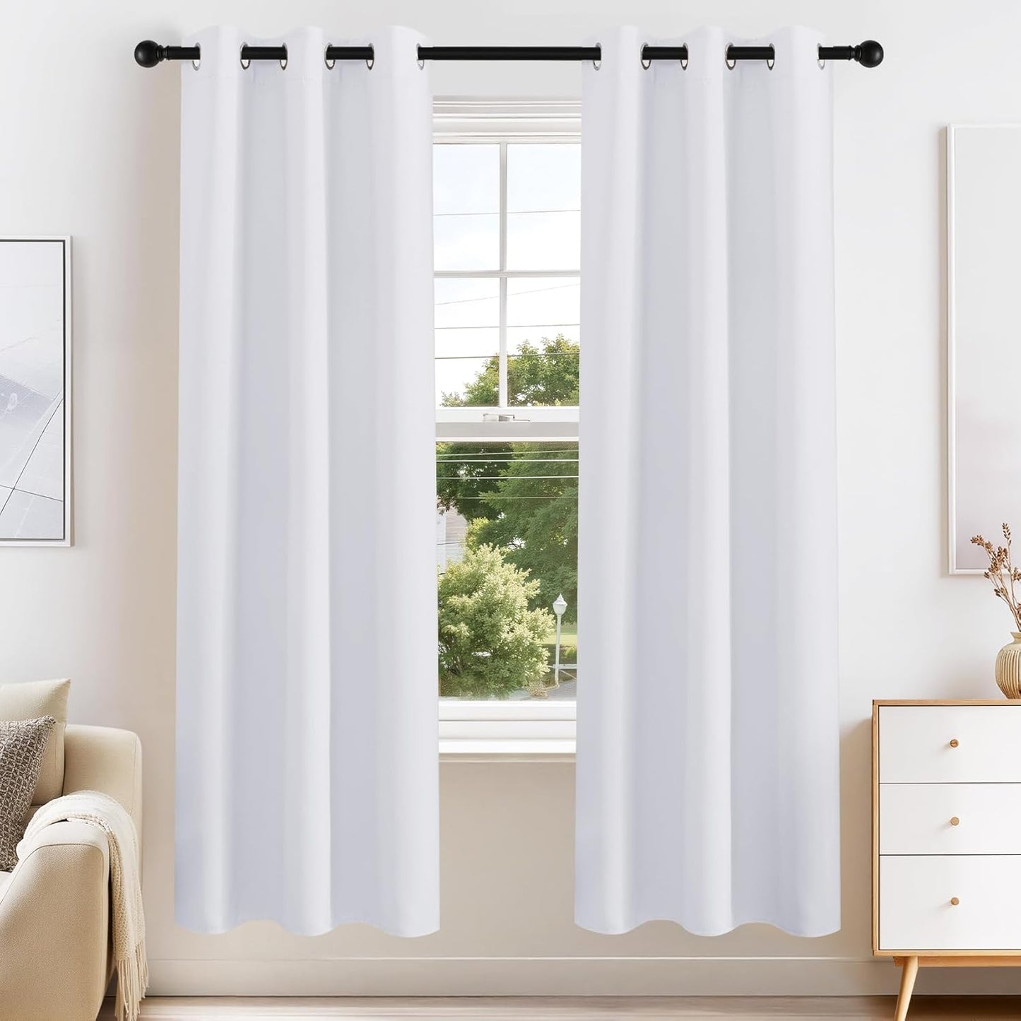 PONY DANCE Pure White Room Darkening Curtains for Living Room, 42" W x 64" L, Thermal Insulated Light Blocking (Reduce 50%-60% Sunlight), Window Treatments Drape for Bedroom Privacy Protection, 2 Pcs