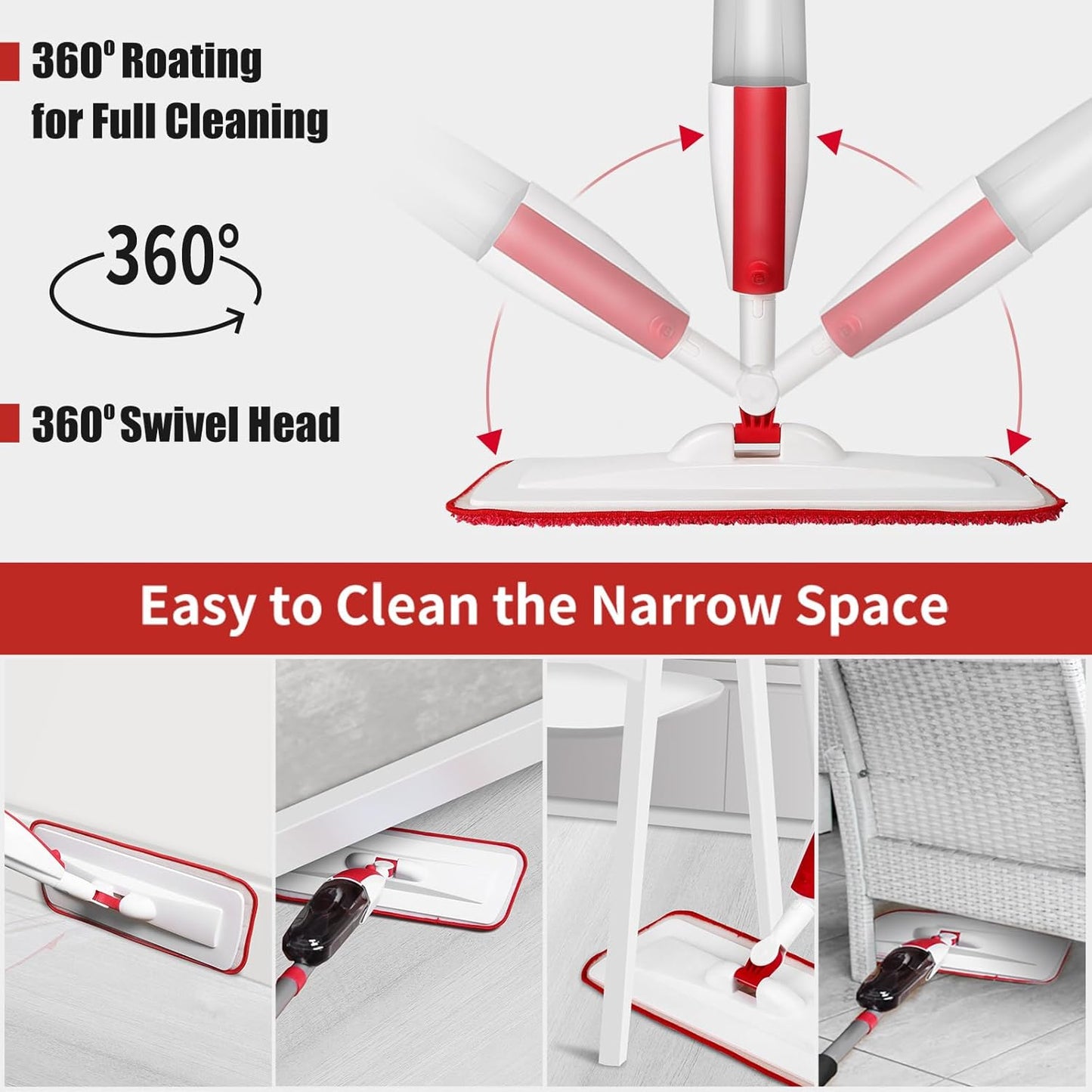 Mops for Floor Cleaning Wet Spray Mop with 14 oz Refillable Bottle and 2 Washable Microfiber Pads Home or Commercial Use Dry Wet Flat Mop for Hardwood Laminate Wood Ceramic