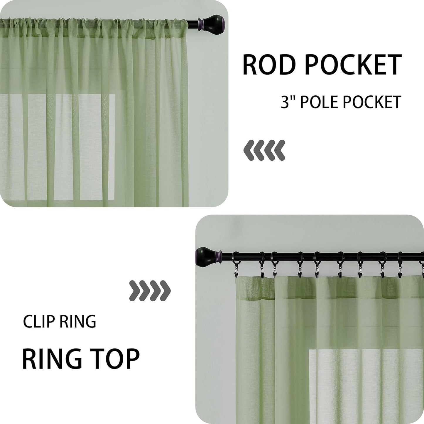 Tollpiz Sheer Door Curtains Closet Linen Textured Curtains Sheer Doorway Light Filtering Voile Rod French Door Pocket Curtain Patio Door, 25 x 72 inches Long, Sage Green, Set of 1 Panel