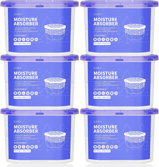CLEVAST Moisture Absorbers Boxes, 10 OZ, 6 Pack, Dehumidifier Box for Closet, Unscented Hanging Humidity Absorber in Wardrobes, Bedrooms, Bathrooms, RV