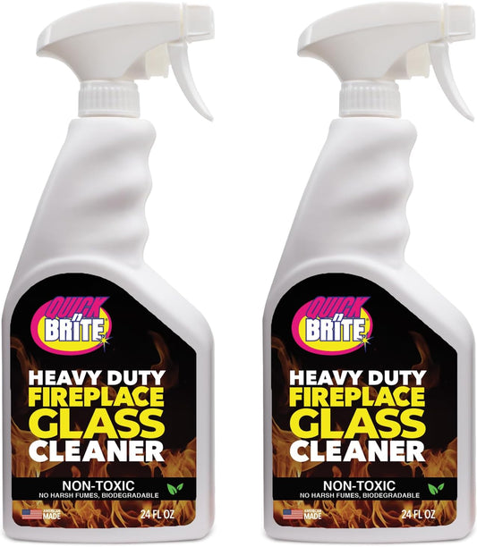Quick N Brite Fireplace Glass Cleaner 24oz, Nonabrasive Cleaning Spray for Fireplace Glass, Oven Glass, Glass Cooktops, Ceramic-Glass, Microwave Glass (Pack of 2)