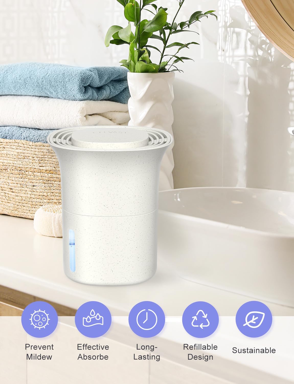 CLEVAST Refillable Moisture Absorber Bucket, 12.5 oz, 4 Pack, Refills Cups Humidity Absorbers for Closet, Reusable Dehumidifier Box Removes Moisture, Damp and Humidity for Wardrobes, Bathrooms