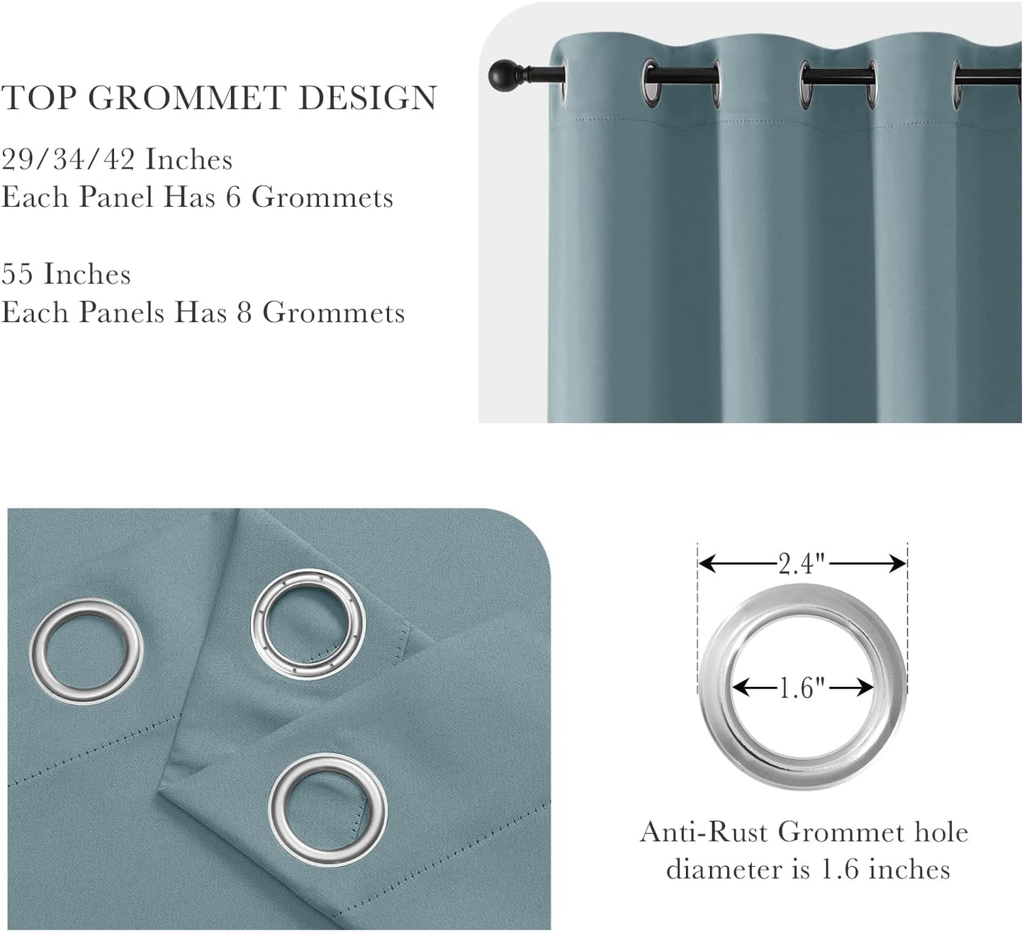 PONY DANCE Dusty Blue Blackout Curtains 80 inch Long 2 Panels Set, Thermal Insulated Solid Grommet Closet Curtains for Bedroom Closet Door, Temporary Doorway Cover Room Divider Drapes, W 55" x L 80"