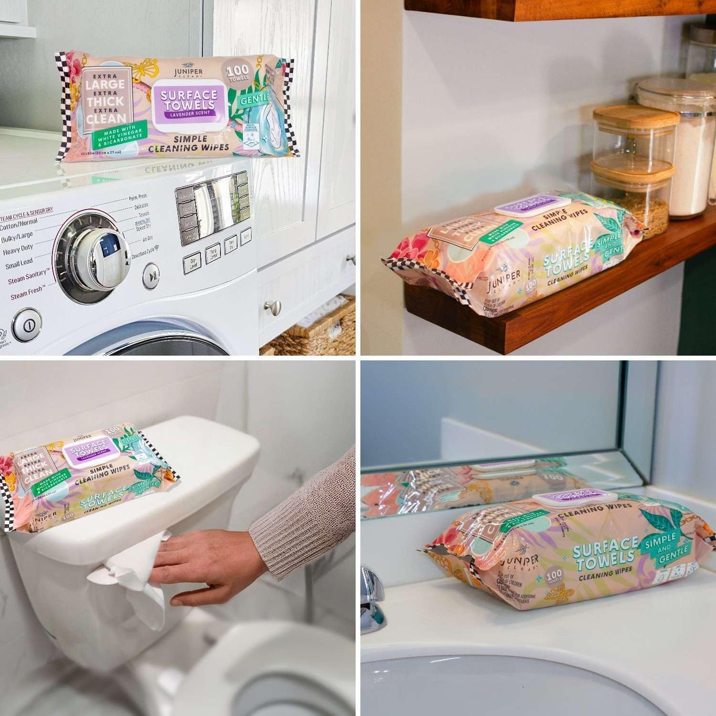 Single Surface Cleaning Wipes Bleach Free, Thick & Large Dispose, All-Purpose Cleaner for Bathroom, Kitchen, Office, 100 Count Soft Flow, Biodegradable, Lavender Scent