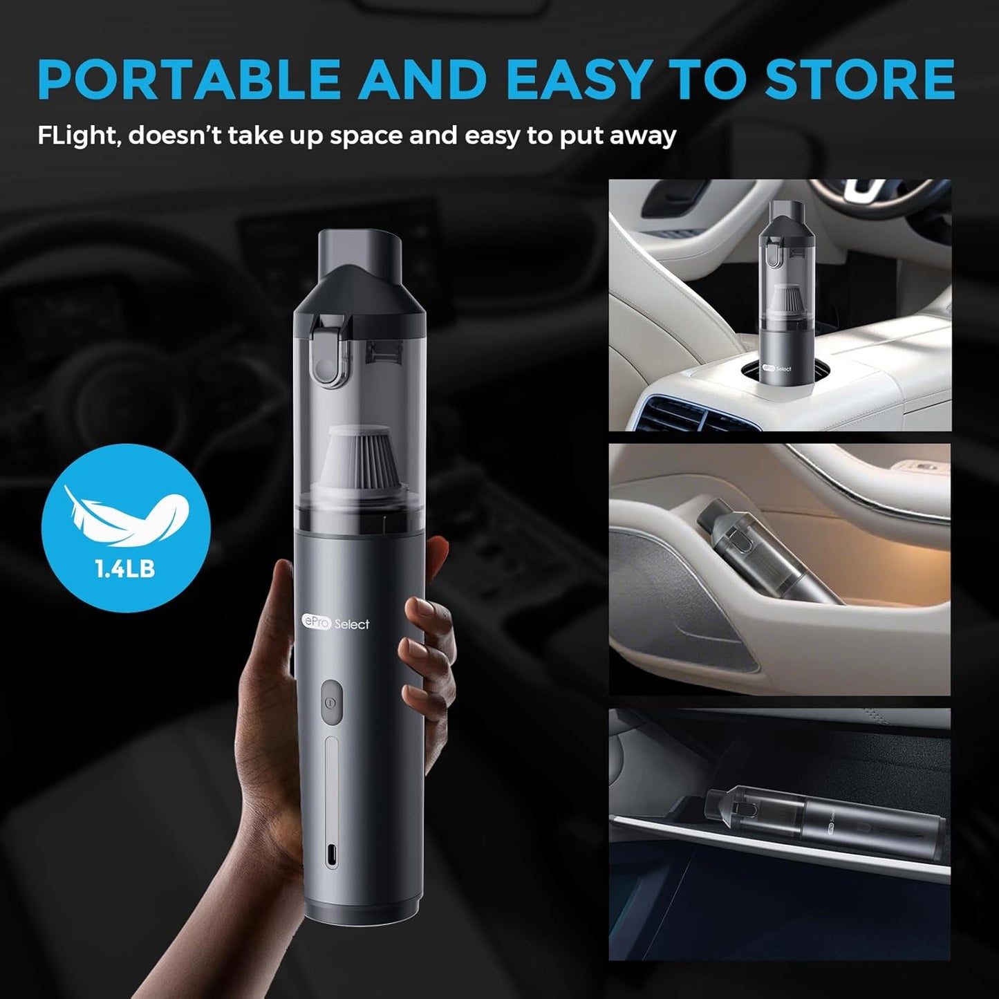 Cordless Car Vacuum, 4-in-1 Portable Mini Handheld Vacuum, 20000pa Suction Power, Upgraded Smart Display, 2 Suction Modes for Lightweight Air Dust Buster for Travel, Office, Home & Pet Hair
