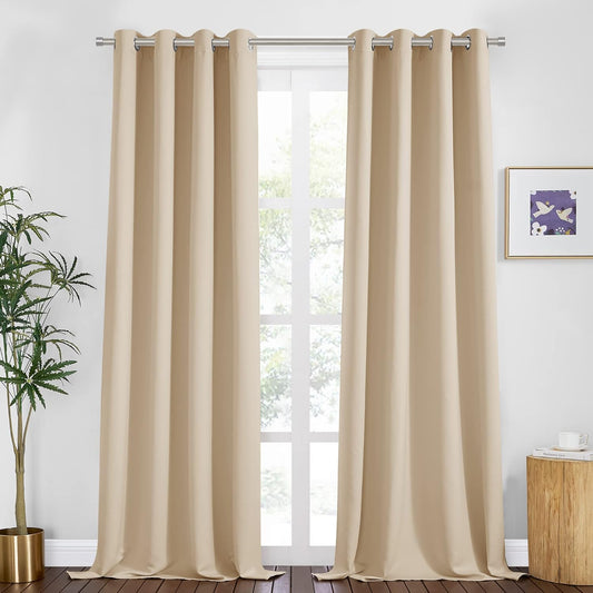 PONY DANCE Beige Window Curtains - Thermal Insulated Drapes Home Decor Room Darkening Curtain Panels Noise Reducing for Bedroom/Cloest/Doodway, 55 by 94 inches, Biscotti Beige, Set of 2