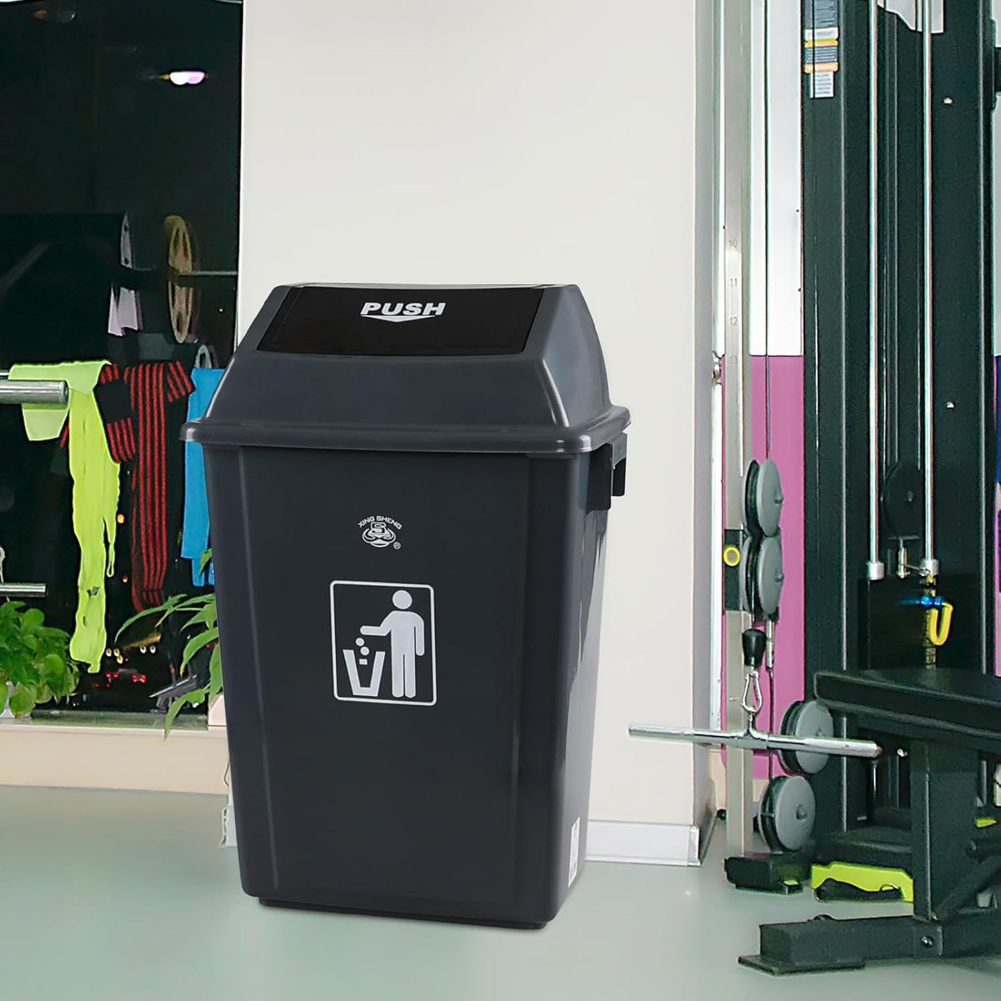 4-Pack Rectangular Waste Container with Swing Lid, 15 Gallon Commercial Trash Can, Gray