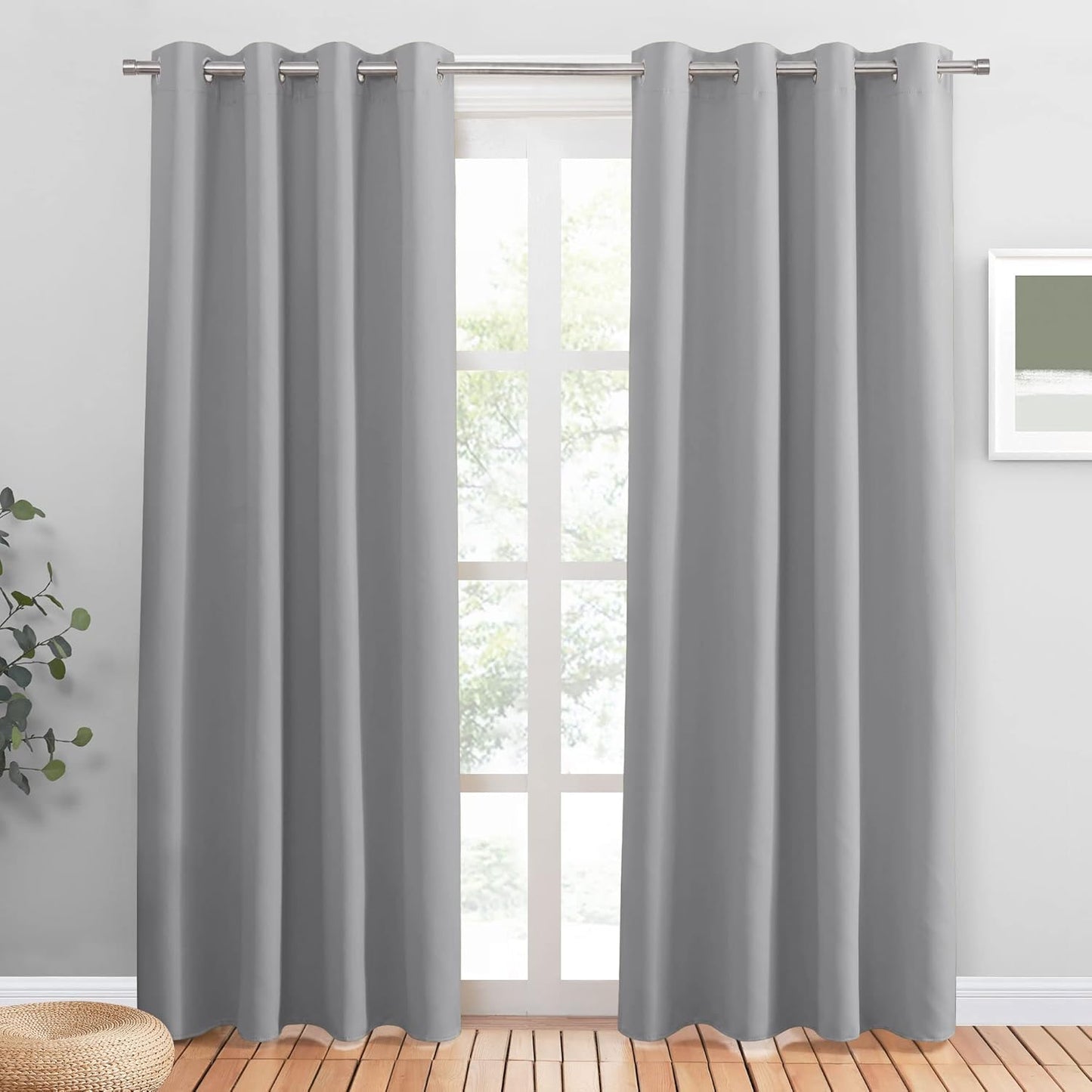 PONY DANCE Sliver Grey Blackout Curtains for Bedroom 84 Inch Length 2 Panels Set, Privacy Thermal Insulated Room Darkening Grommet Drapes for Living Room Window, W34 x L84 Inch