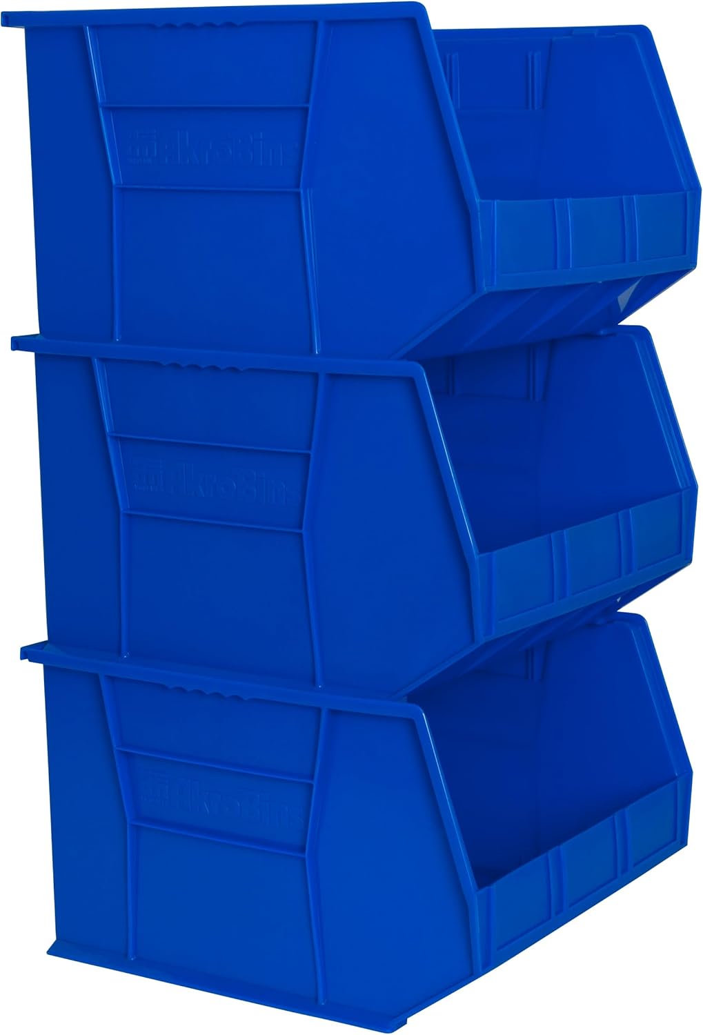 Akro-Mils 30270 AkroBins Plastic Storage Bins, Space-Saving Stackable Bins for Garage, Pantry, Craft Organization, 18" x 16" x 11", Blue, 3-Pack